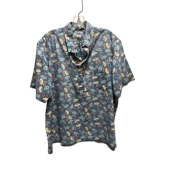 Reyn Spooner XL Hawaiian Shirt Blue Floral Print 60% Cotton 40% Polyester Short - Picture 1 of 6